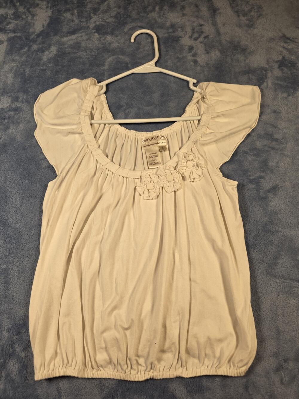 Women’s Boho Shabby Chic M.S.S.P. White peasant-style blouse size Small EUC